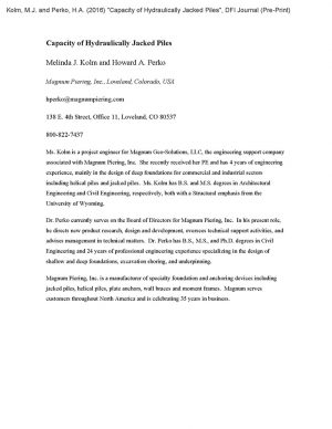 Push pier technical paper on the capacity of hydraulically jacked piles - Magnum Piering