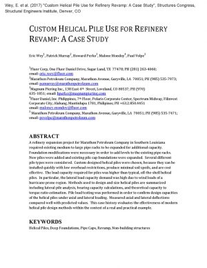 Technical paper on custom helical pile use for refinery revamp - Magnum Piering